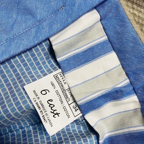 NWT 6 East Beige w/ Tan Stripe Seersucker Ctn Unfinished Flat Front Pants 34X38 - Picture 7 of 10